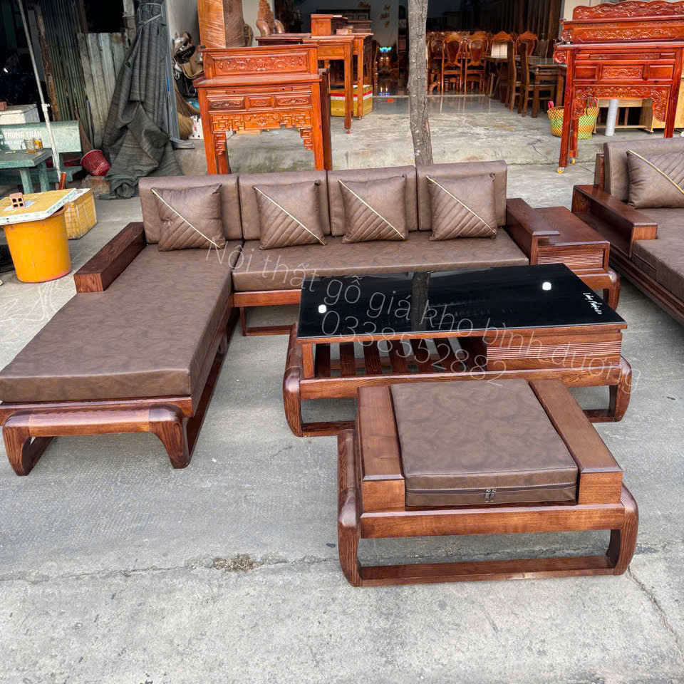 Sofa Góc L Chân Đùi Gà Gỗ Sồi Nga