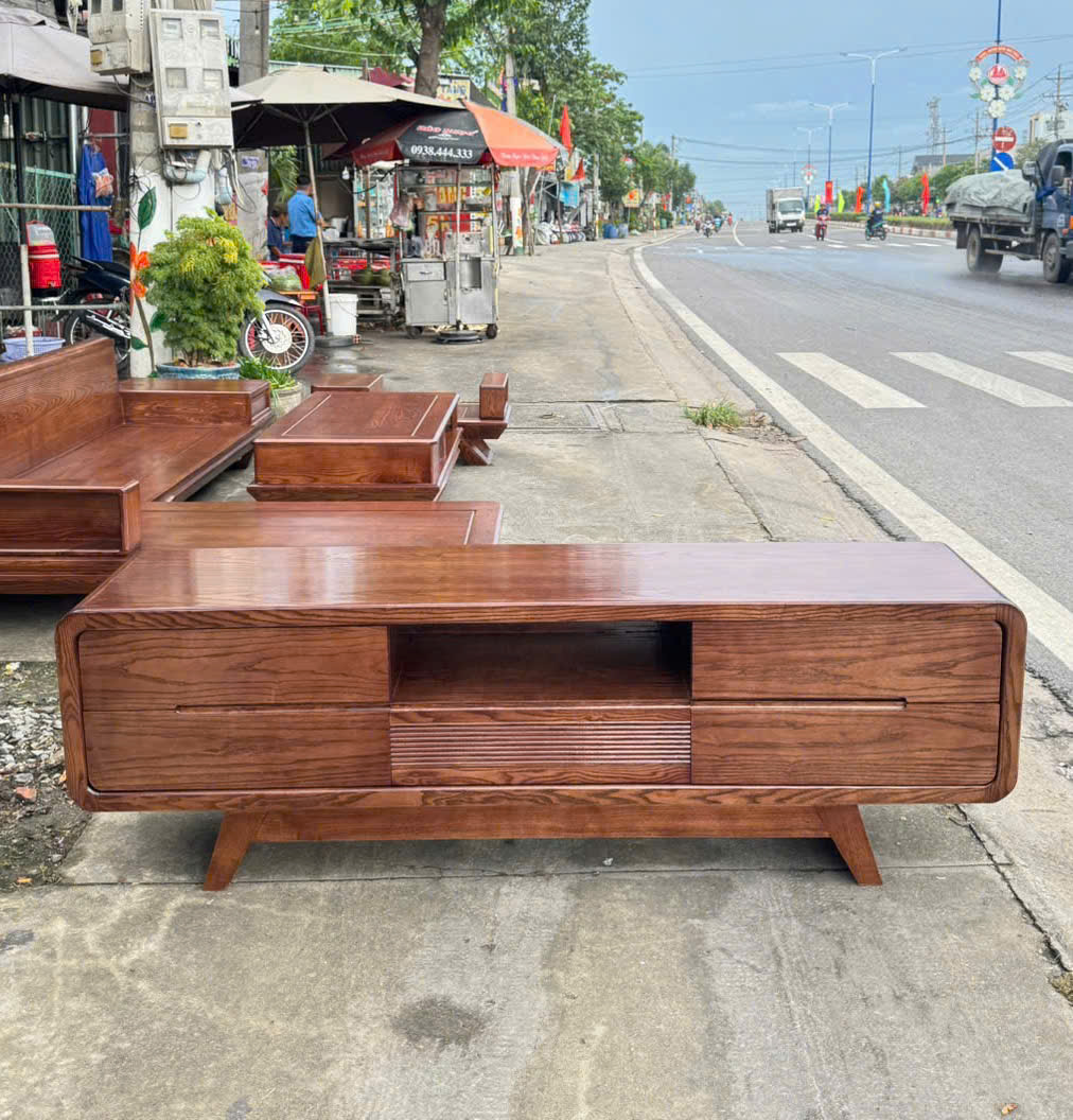 Kệ Tivi Gỗ Sồi Nga Mẫu Hàn Quốc - Góc Bo